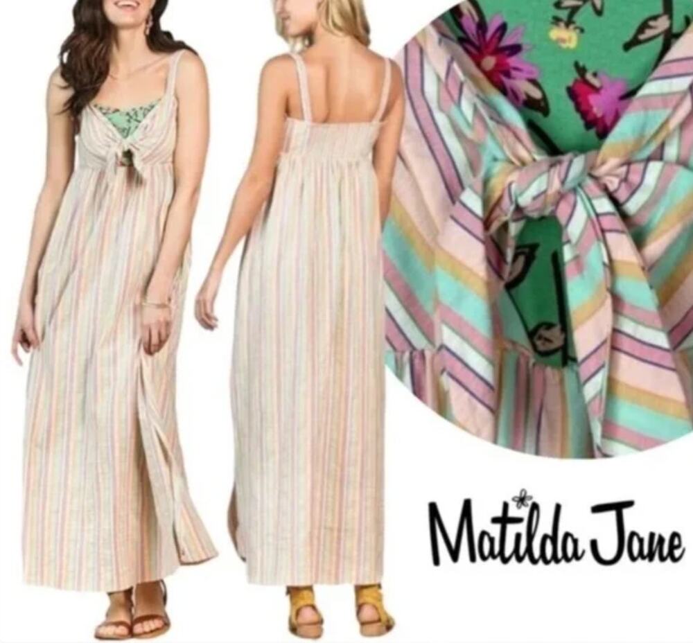 NWT Matilda Jane Maxi Dress Striped “No Baggage” S Spring Summer Sundress New